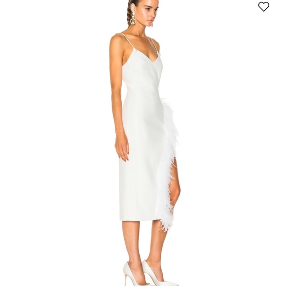 NWT David Koma Feather Trim Cocktail midi dress white UK10 US6, $1650 Retail - Picture 2 of 12